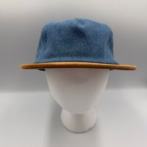 Only NY Denim Strapback Hat Blue Tan Suede‎ Brim Made in USA Streetwear Cap NWOT